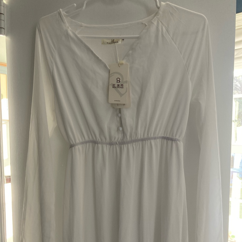 Off-White long sleeve sheer maxi dress NWT